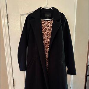 Black, leopard print lined, A-line coat from Torrid! Size 1! Never worn!